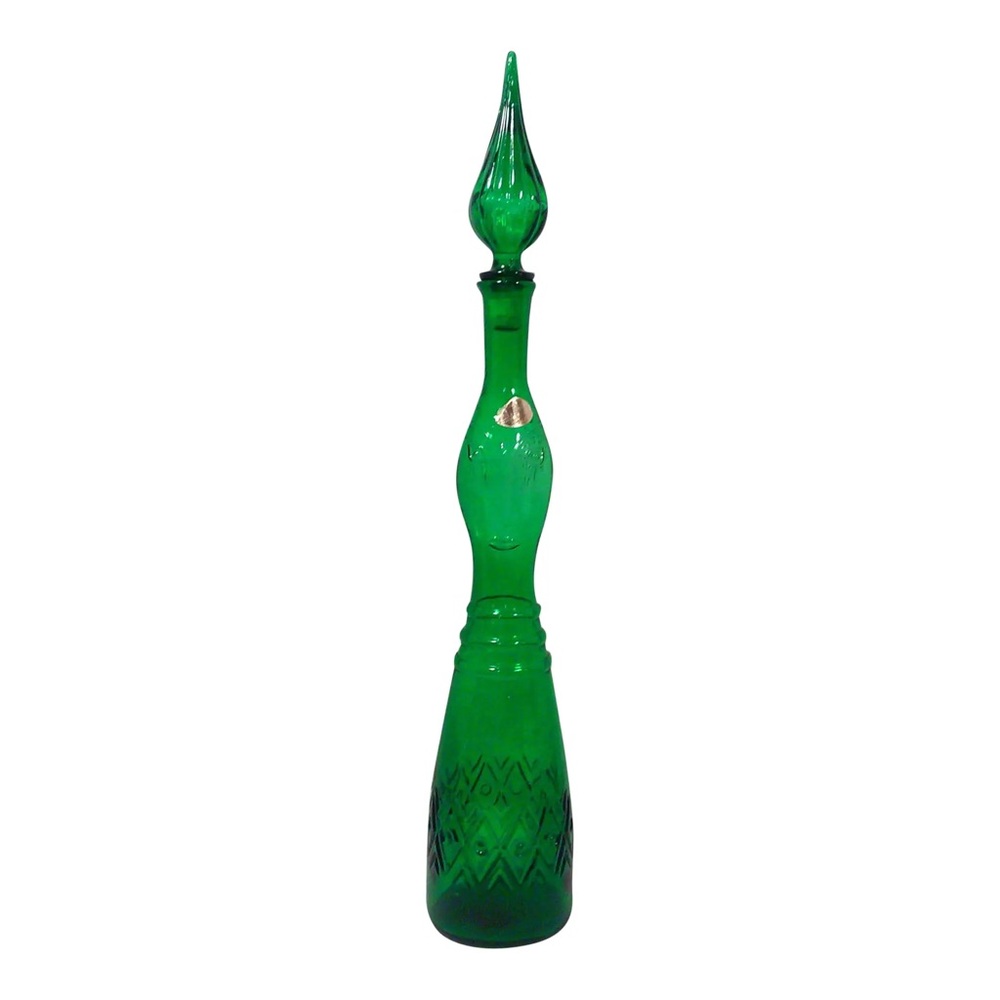 Mid-Century Green Face Decanter Empoli Style Barware